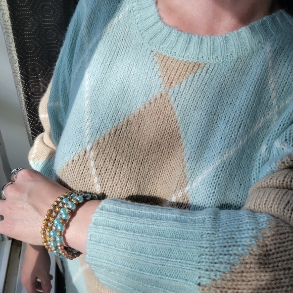 Ellos Plus Size Oversized Antique Mint Argyle Pullover Sweater Size 2X - Picture 12 of 16